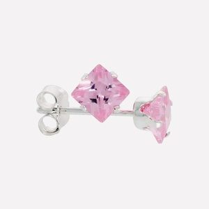 💗 Hypoallergenic Cubic Zirconia Pink Princess Cut 5mm Earrings NEW